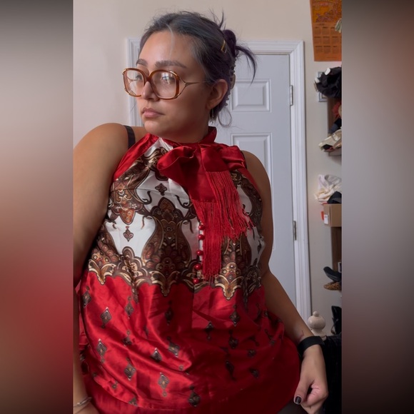 Vintage Lane Bryant y2k Satin Faced Adjustable Scarf Tie Halter Top Plus Size 18 - Picture 1 of 8